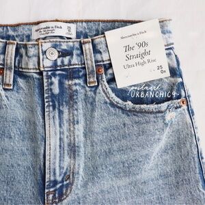 ABERCROMBIE 90s Ultra High Rise Straight Jean Medium Acid Blue size 25